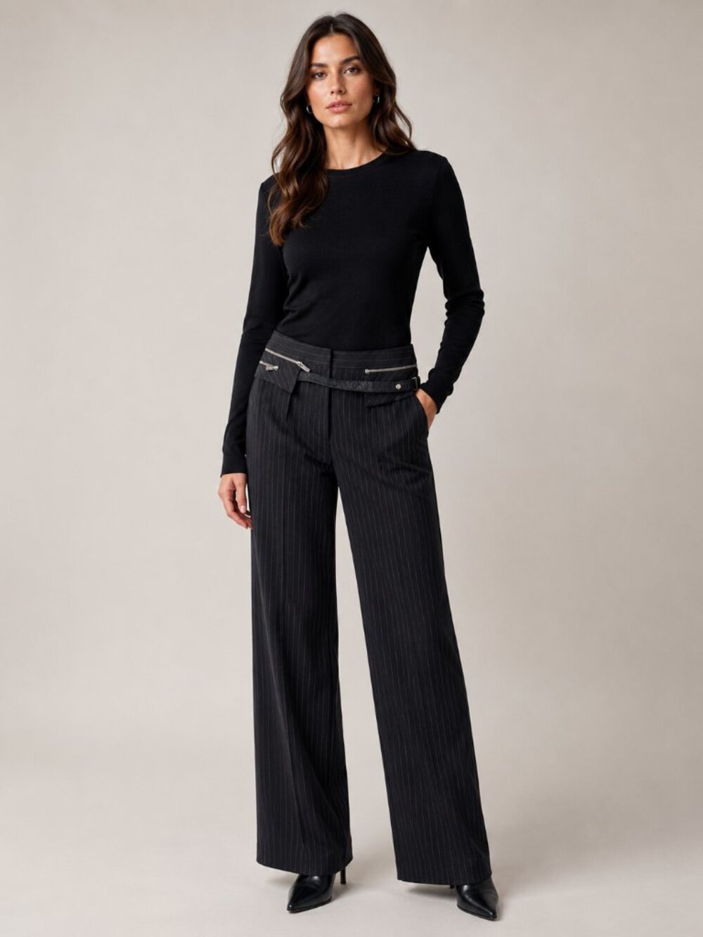 Manigance Paris Made in France Pinstripe Leather Trim Pants EU 38